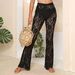 Sheer Floral Lace Pants For Women – Sexy High-Slit Bell Bottom Palazzo Pants (Black, S-Xl) Versatile Styling_ecoleips.com