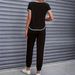 Women's Color Block Trim Casual Suit American Style Simple Loose Fit Short Sleeve Spring Summer Autumn New_ecoleips.com