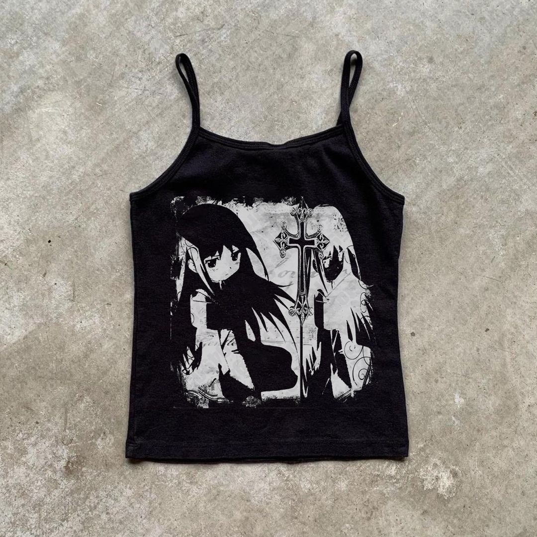 Aesthetic Letter Print Baby Tee Summer Harajuku Sleeveless Slim Streetwear Goth Cami Emo Girl Y2k Crop Top 2000s Vintage Clothes_ecoleips.com
