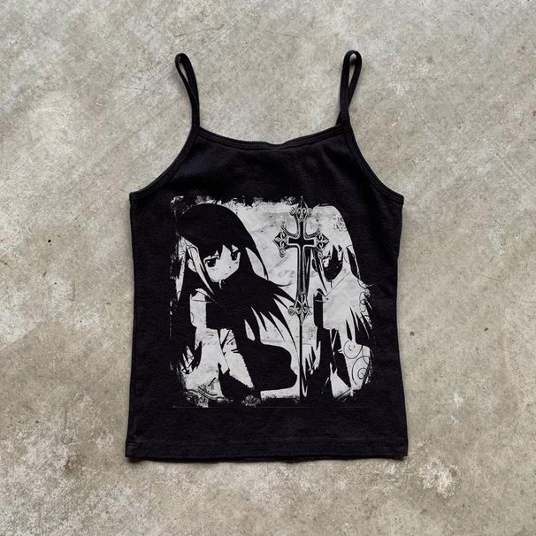Aesthetic Letter Print Baby Tee Summer Harajuku Sleeveless Slim Streetwear Goth Cami Emo Girl Y2k Crop Top 2000s Vintage Clothes_ecoleips.com