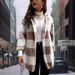 Women's Clothing Oversized Plaid Color-Block Knit Cardigan - Cozy Long Sleeve Hooded Sweater For Casual Streetwear_ecoleips.com