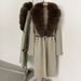 French Vintage Knit Coat With Faux Fox Fur Collar – Belted Longline Cardigan For Women (Elegant & Slimming Winter Outerwear)_ecoleips.com