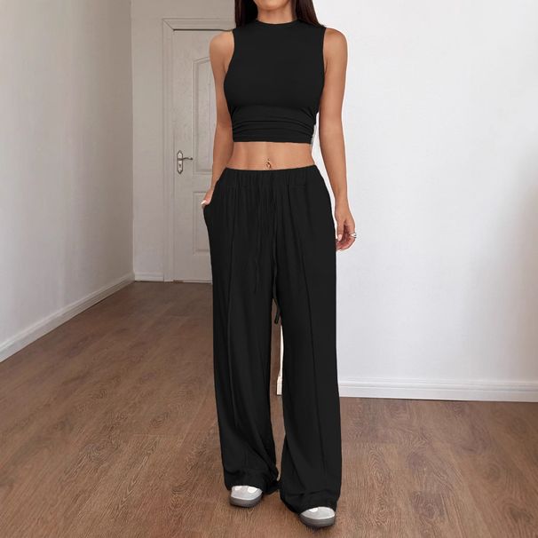 DiYun European And American Casual Simple Style Sleeveless Vest Straight Pants Set Women's Clothing 2025 Spring/Summer_ecoleips.com
