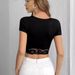 European And American Cross-border 2026 Summer Elegant V-neck Lace Trim Short-sleeve Slim-fit T-shirt, Slimming Short_ecoleips.com