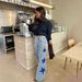 Aria Basics European And American Cross-border Vintage Y2K Five-pointed Star Loose Straight-leg Jeans For Women, Casual Versatile_ecoleips.com