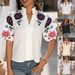 Women's Clothing Fashion Cotton V Neck Sleeve Turtleneck Printed Solid Color T Shirt Tops_ecoleips.com