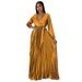 Women's Clothing Women's Autumn V Neck Lantern Sleeve Pleated Dress Long Skirt New_ecoleips.com