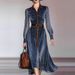 Women's Long Dress European American Style Cardigan Shirt Collar Digital Print Mesh Clothing With Belt_ecoleips.com