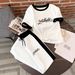 Minimalist Letter Print Short Sleeve T-Shirt And Black Framed Wide Leg Pants Set - Spring/Autumn Summer Casual Outfit Combo_ecoleips.com