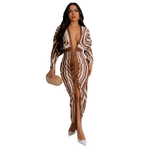 Women's Sexy V-Neck Long Sleeve Dress European American Style Export Quality Slit Design Bestseller_ecoleips.com