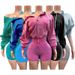 Women's European American Style Washed Fleece Lined Hooded Top And Distressed Shorts Two Piece Set Zip up Sports Clothing_ecoleips.com