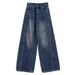 American Retro Distressed Scimitar Jeans For Women Early Spring Design Loose Slimming Floor-Length Wide-Leg Sickle Pants_ecoleips.com