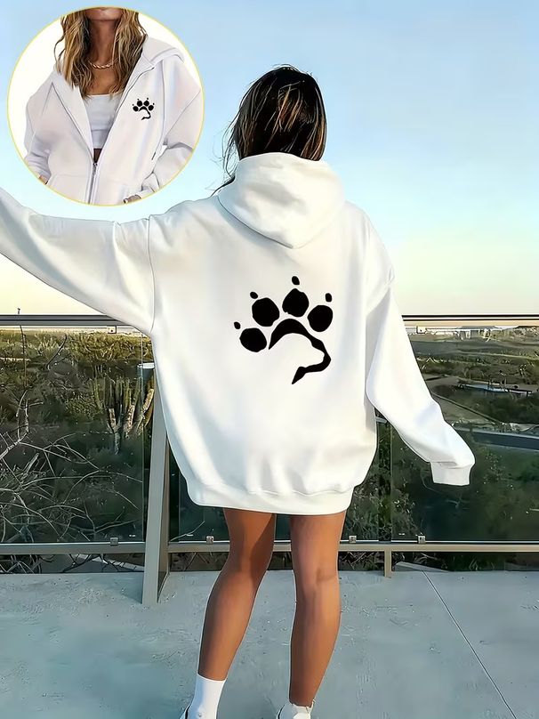 Women's Loose Hooded Sweatshirt European American Style Casual Cardigan With 5046 Print_ecoleips.com