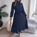 Women's Clothing Elegant Stand Up Collar Long Sleeve Waist Pleated Long Skirt Small Dress_ecoleips.com