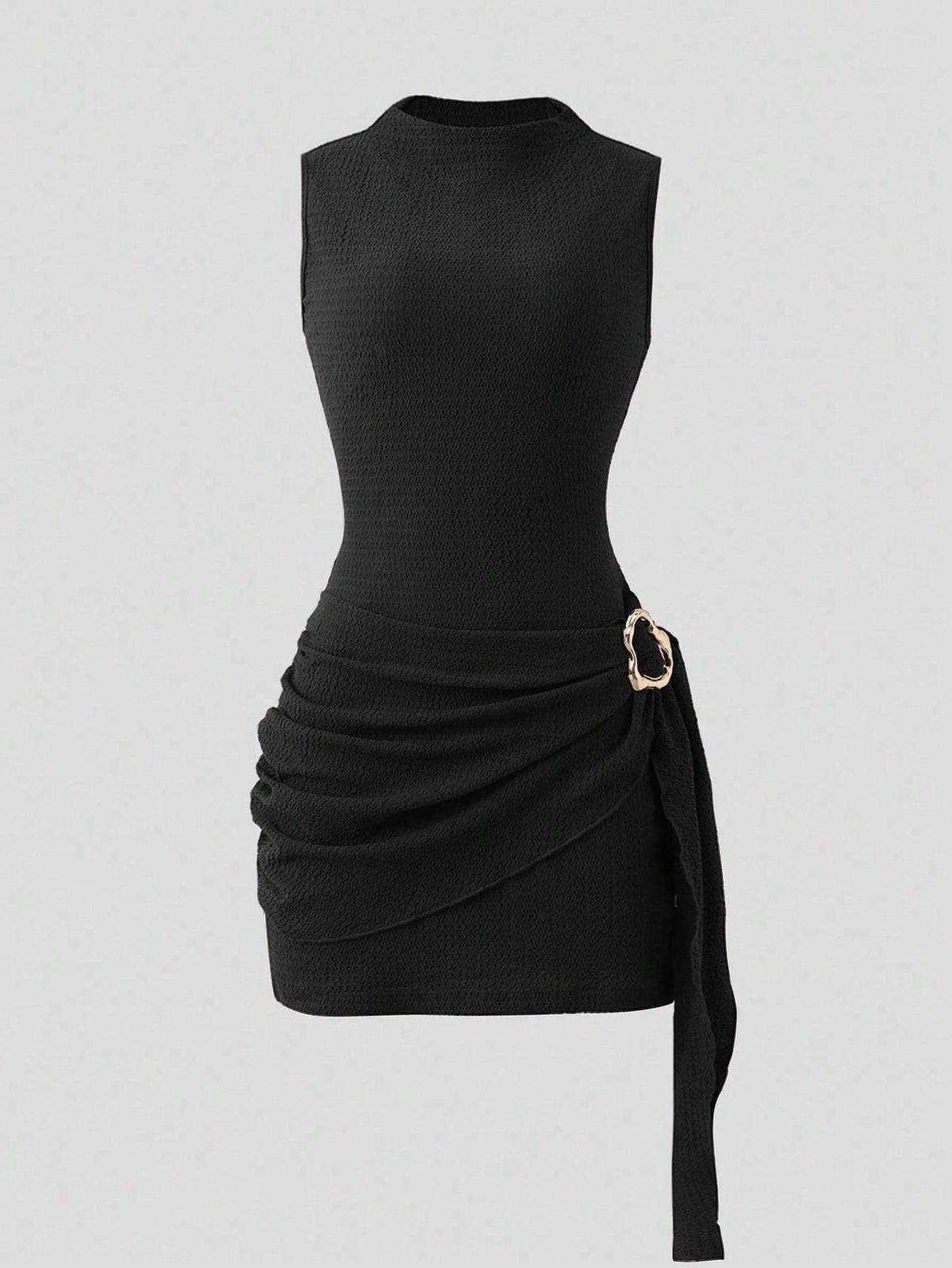 Slim Fit Textured Solid Color Knit Dress with Metal Buckle for Women Spring/Summer New Style Available for Cross Border E-commerce in Europe And America_ecoleips.com
