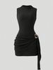 Slim Fit Textured Solid Color Knit Dress with Metal Buckle for Women Spring/Summer New Style Available for Cross Border E-commerce in Europe And America_ecoleips.com