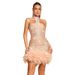 Elegant Feather Hem Cocktail Dress With Sequin Bust & Strapless Neckline For Parties And Galas_ecoleips.com