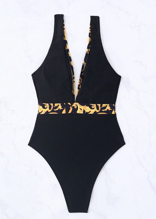 Women's Clothing European American Style Solid Color Deep V Neck Wide Strap Backless Bodycon Bikini Women's Fashionable Swimwear_ecoleips.com