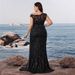 Elegant Sequined Fitted V Neck Sleeveless Cocktail Dress plus Size European American Style for Evening Parties And Banquets Mothers_ecoleips.com
