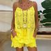 Women's Clothing sleeveless drawstring ruffled hollow camisole embroidered shorts with lining cotton suit_ecoleips.com