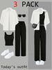Women's Clothing Summer Dopamine Outfit Set - Slimming Shirt, Tank Top & Pants 3-Piece Combo | Flowy & Youthful | White+Black / White+Brown | S-XXL_ecoleips.com