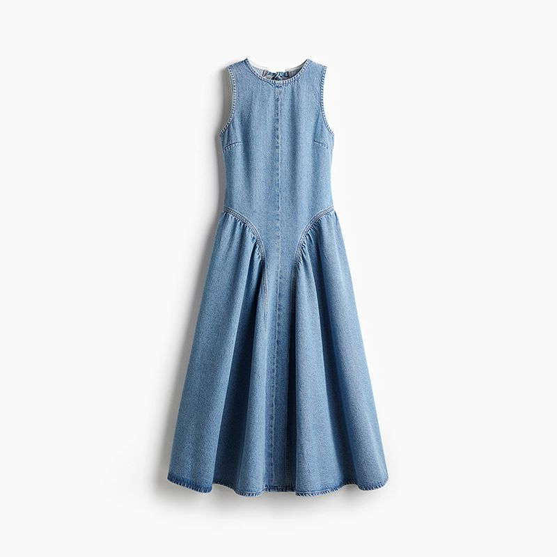 New Arrival Elegant Commute Backless Sleeveless Tie Waist Denim Dress Women Fashion Denim Dress For Office_ecoleips.com