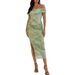 Hot-Selling Women's Fashion Trade European And American Sexy Slit Slim Fit Bodycon Printed Ruched_ecoleips.com