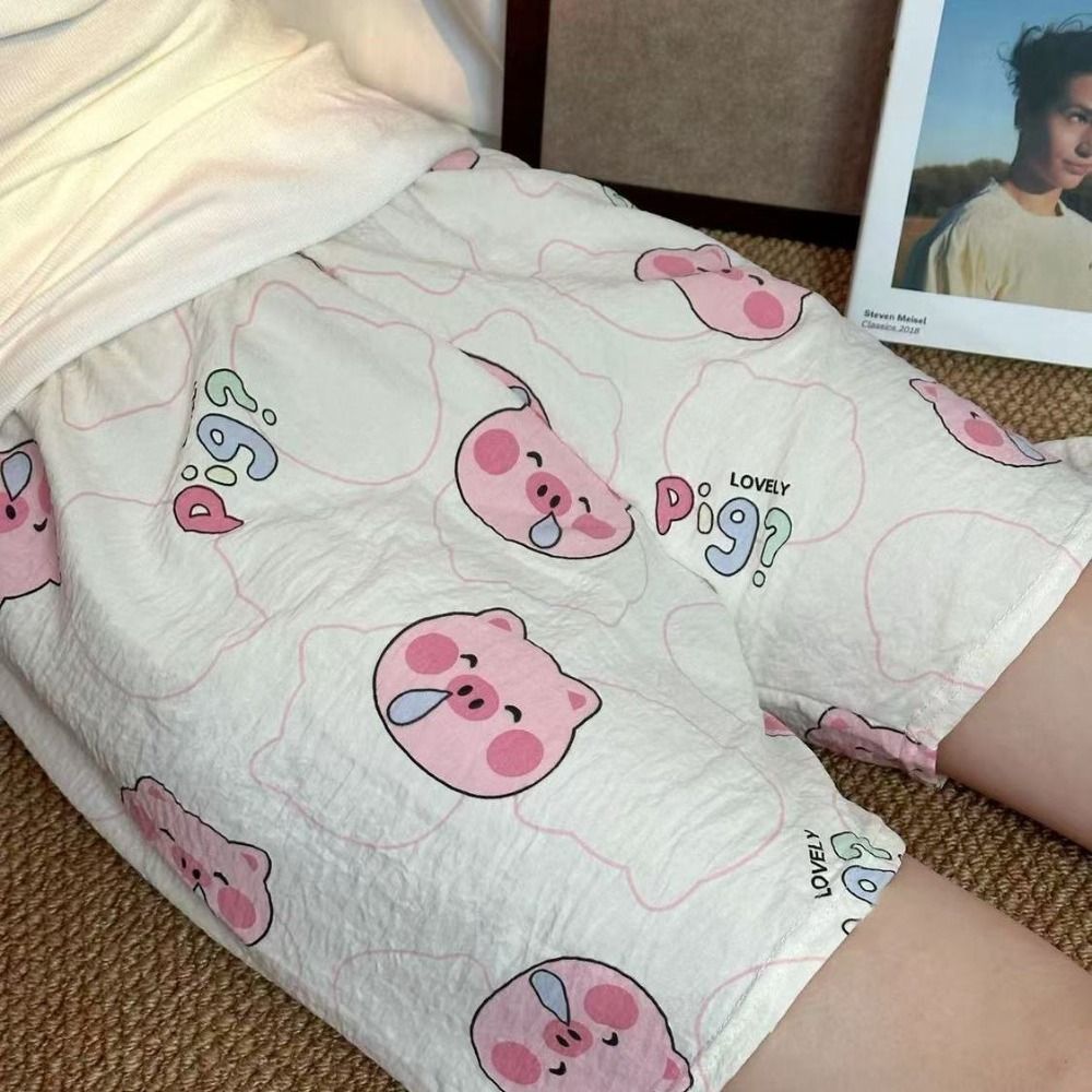 Fashion Cartoon Print Long Pants High Waist Loose Sleep Bottoms Wide Leg Casual Sleepwear For Women_ecoleips.com