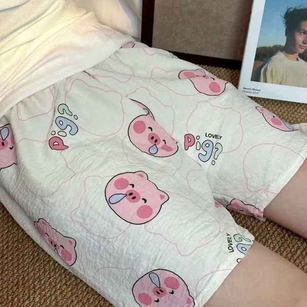 Fashion Cartoon Print Long Pants High Waist Loose Sleep Bottoms Wide Leg Casual Sleepwear For Women_ecoleips.com