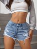 Women's Clothing Hole Elastic Three Point Pants Fashion Washed Denim Shorts_ecoleips.com