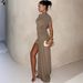 2025 Early Autumn New Fashion Slim Fit Round Neck Ruched Bodycon Irregular Sleeveless Dress Wholesale_ecoleips.com