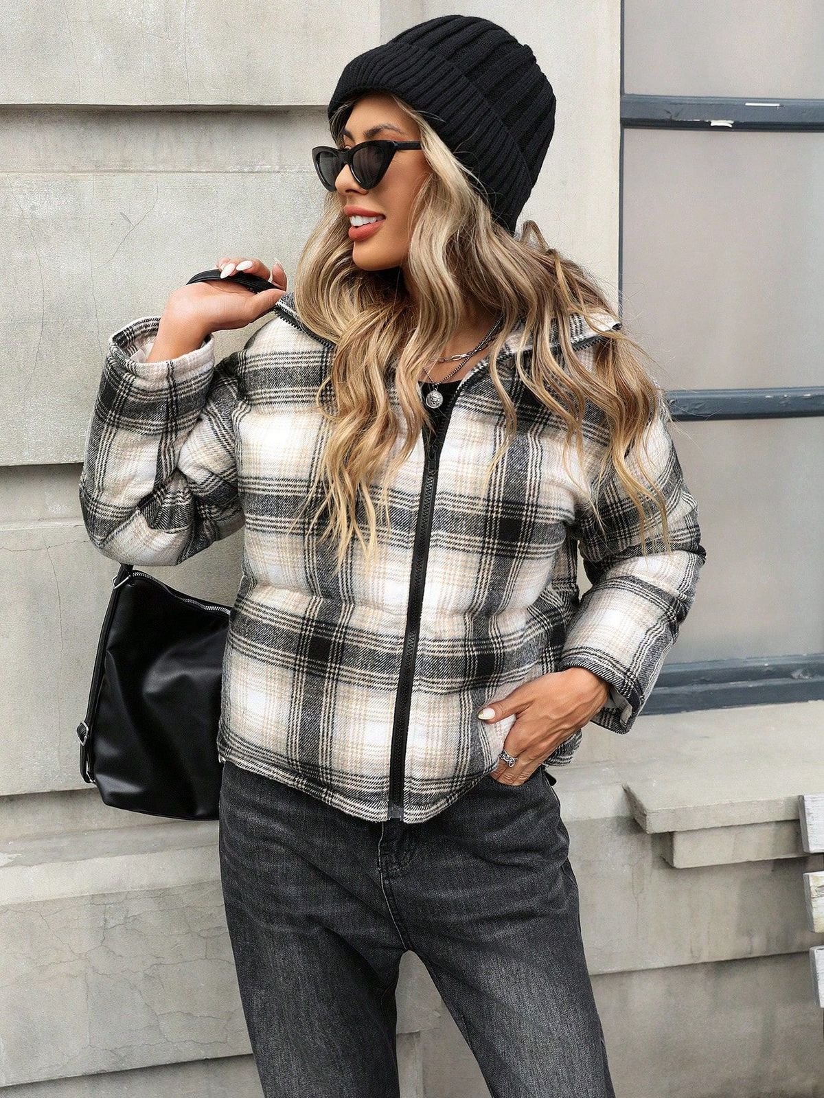 Women's INS Loose Versatile Plaid Short Cotton-padded Jacket_ecoleips.com
