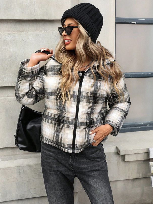 Women's INS Loose Versatile Plaid Short Cotton-padded Jacket_ecoleips.com