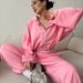 Voya Women's Two Piece Tracksuit Set – Pink Cropped Zip-Up Hoodie & Wide Leg Joggers, Casual Loungewear, EU Daily Active Wear_ecoleips.com