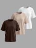 Women's Style Casual Round Neck Short Sleeve Plain Sports Top Loose Three Piece T-Shirt Set Solid Color_ecoleips.com