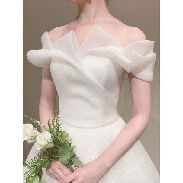 Off-shoulder French-style Light Wedding 2026 New Forest-style Tulle Dress Retro Petite Bridal Gown_ecoleips.com