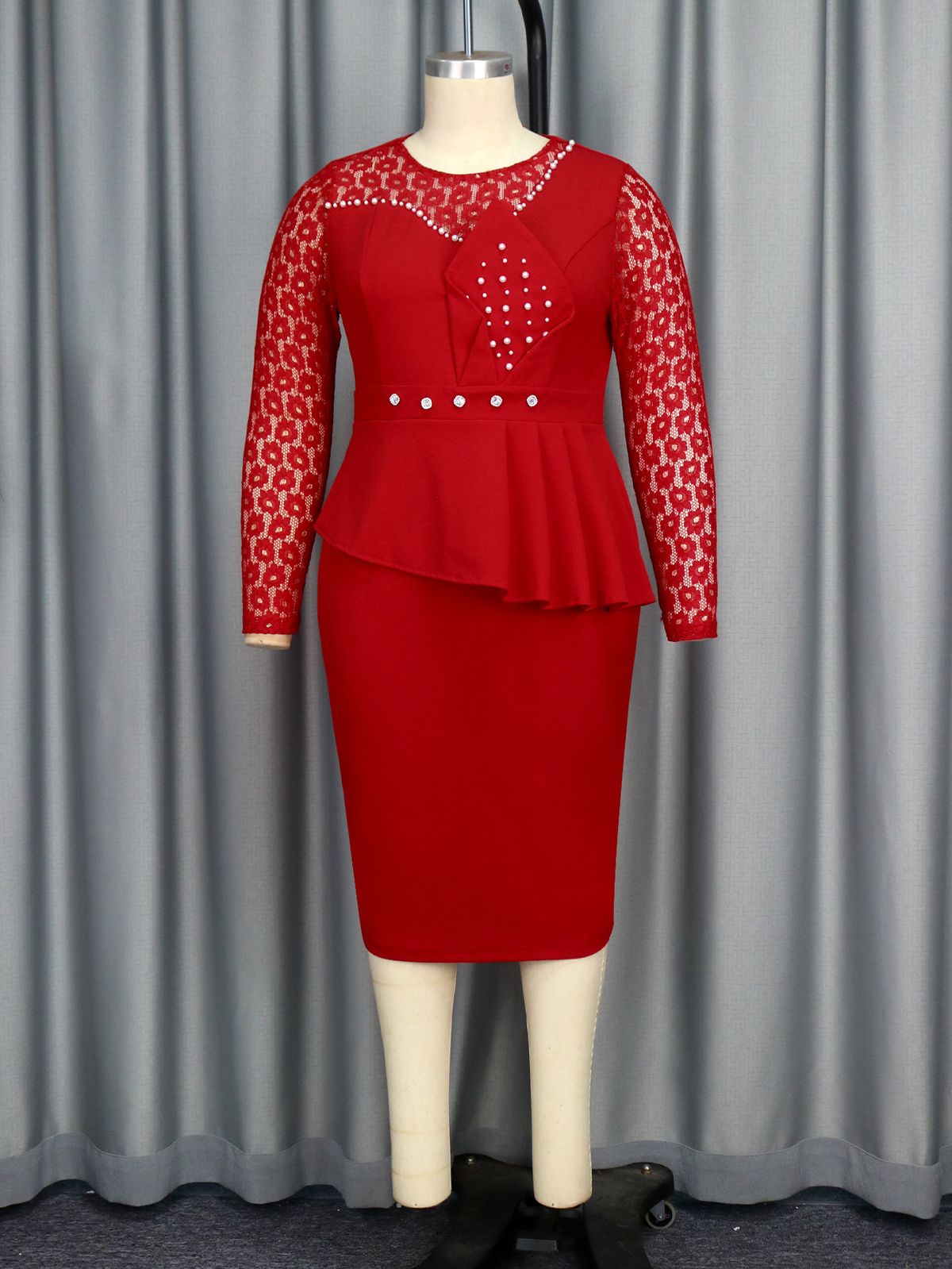 Women's Clothing Round Neck Long Sleeve Hip Skirt Temperament Beaded Party Banquet Dress_ecoleips.com