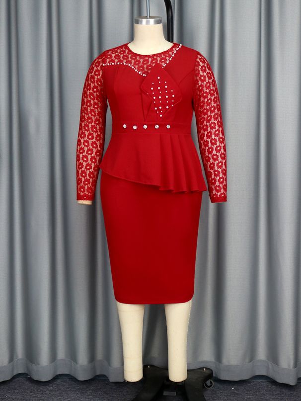 Women's Clothing Round Neck Long Sleeve Hip Skirt Temperament Beaded Party Banquet Dress_ecoleips.com