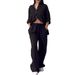 Women's Clothing Solid Color Single Breasted Long Sleeved Shirt Two Piece Wide Leg Pants Lace Up Trousers For Women_ecoleips.com