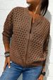 Women's Casual Knit Zip-Up Jacket With Lace Detailing - Breathable Cotton Blend, Versatile Open Front Cardigan For Everyday Wear_ecoleips.com