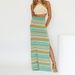 Women's Clothing Knitted Slit Sexy Long Skirt Half Skirt Lace Up Halter Neck Striped Top Two Piece Suit_ecoleips.com