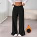 Women's Casual Corduroy Pants Mid-Waisted Slit Loose Straight Leg Floor Length Fashion Spring Autumn England Style_ecoleips.com