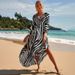 Women's Printed Swim Cover-Up – Lightweight Cotton Kimono, Boho Beach Wrap, Sheer Poolside Tunic (Zebra/Leopard/Snake Print/Blue Ombre)_ecoleips.com