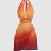 Gradient Bow Tie Strap Asymmetrical Backless Spaghetti Strap Dress_ecoleips.com