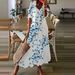 Cross-border European And American Spring/summer New Women's Mid-length Sleeve With Tassels, Loose Bohemian Print V-neck_ecoleips.com