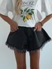 K Fashion Women's Fur Edge Umbrella Shaped Denim Shorts_ecoleips.com