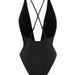 Women's Sexy One Piece Swimsuit Solid Color V Neck Lace Up Design Fashion Bikini For Summer Vacation Polyester Regular Size_ecoleips.com