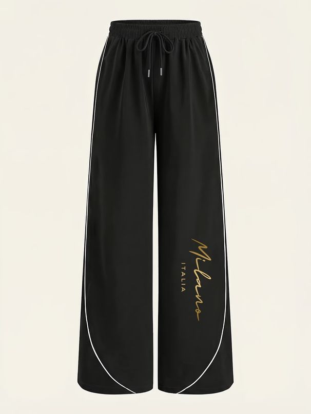 Women's Streetwear Milan Series Elastic Waist Trousers Casual Loose Fit Slimming Design 9016 Print Polyester Spring/Autumn_ecoleips.com