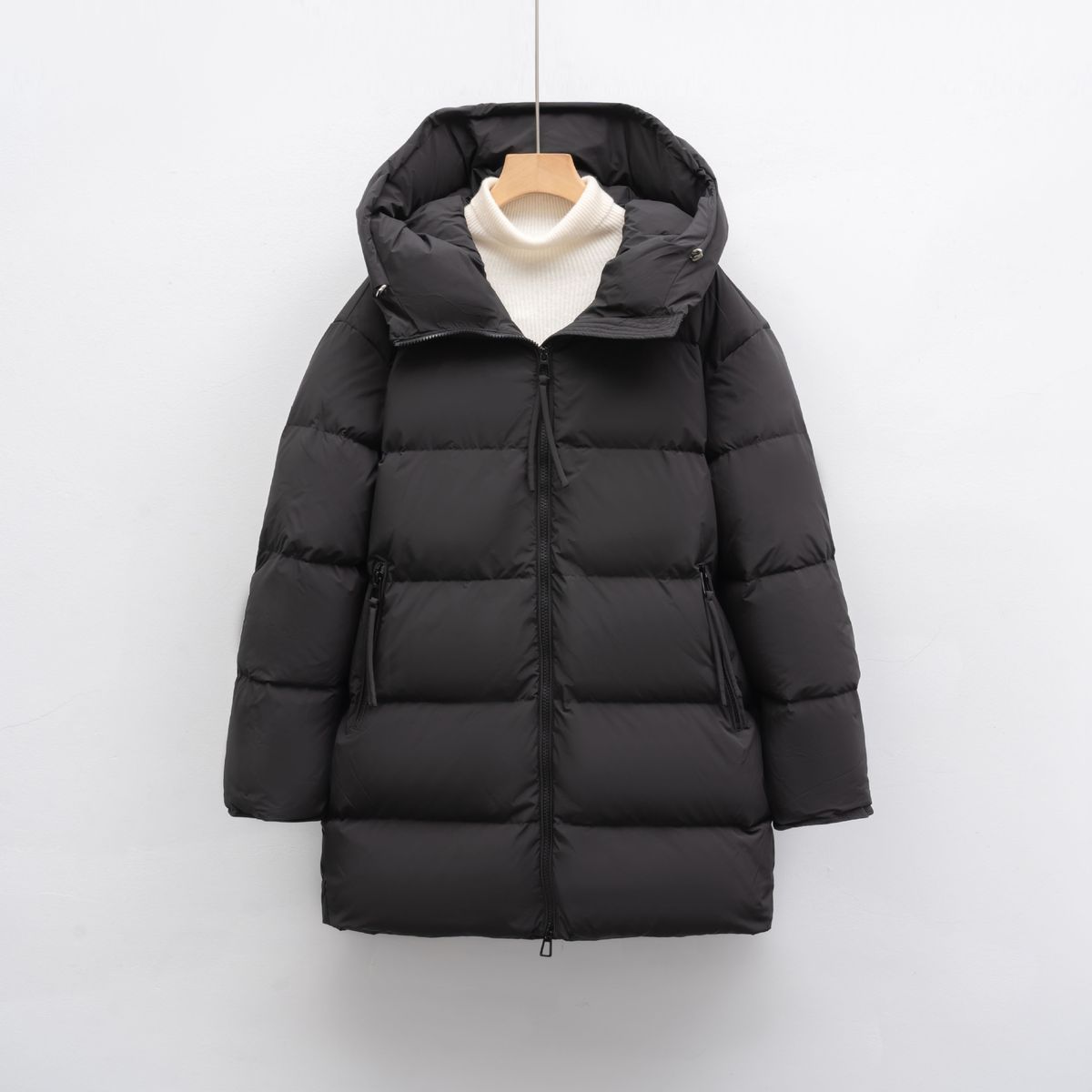 New White Duck Down Solid Color Simple Hooded Down Jacket Women's Loose New Winter Long Thickened Coat Tide_ecoleips.com