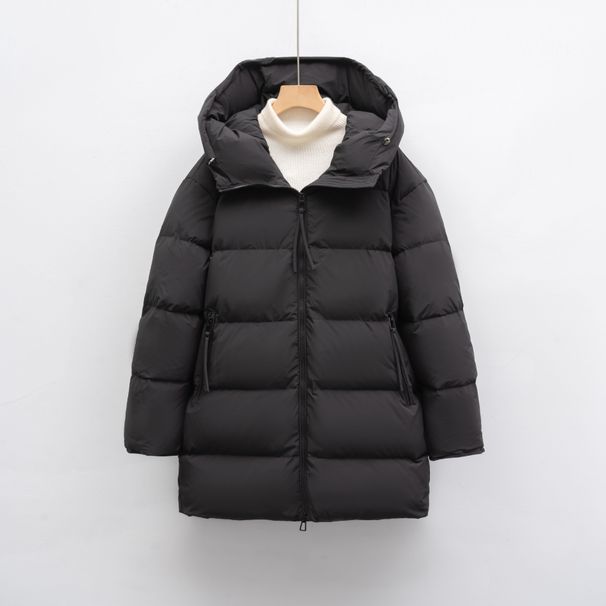 New White Duck Down Solid Color Simple Hooded Down Jacket Women's Loose New Winter Long Thickened Coat Tide_ecoleips.com